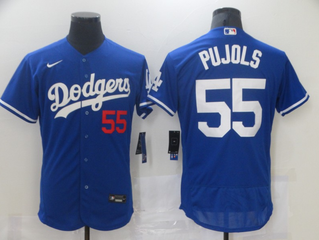Men's Royal Blue Los Angeles Dodgers #55 Albert Pujols Flex Base Sttiched Jersey